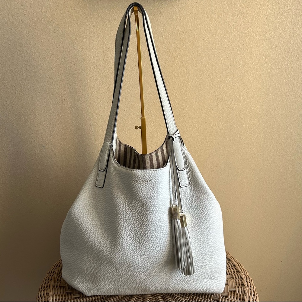 Henri Bendel White Leather Shoulder Bag with Tassel